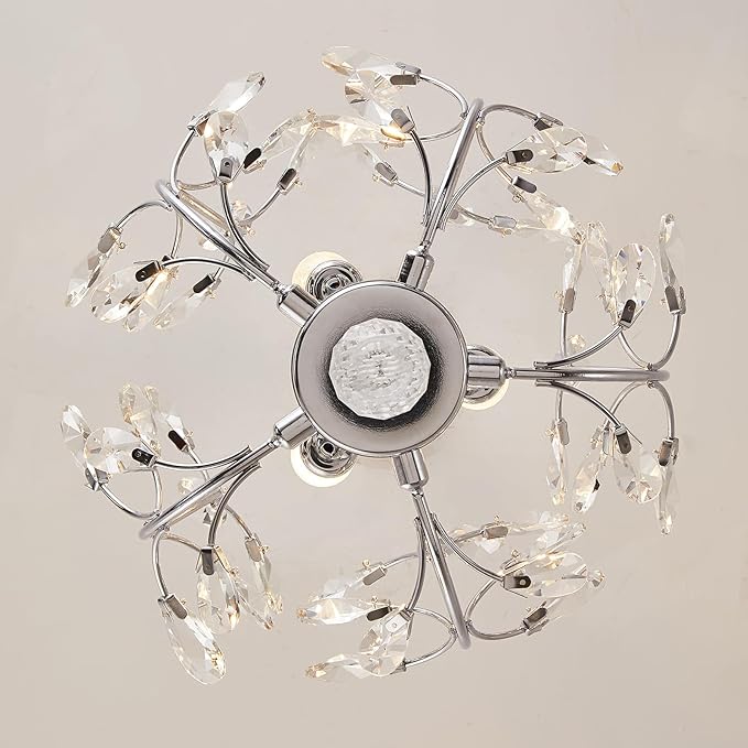 Ganeed 3-Light Branch Crystal Chandelier, Small Flush Mount Vintage Pendant Hanging Lighting, K9 Crystal Farmhouse Ceiling Light for Dining Room Bedroom Living Room Kitchen Hallway, Chrome Silvery-Ruum Studio Home