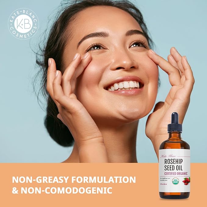 Kate Blanc Cosmetics Rosehip Oil for Face & Softer Glowing Skin (1oz, Organic, Pure, Cold Pressed) Rosehip Seed Face Oil for Facial & Gua Sha Massage-Ruum Studio Home