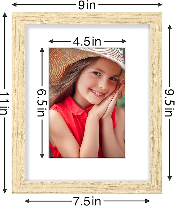 Vittanly 8x10 Picture Frames Set of 9, Shatter Resistant Plexiglass, Display 5x7 Pictures with Mat or 8x10 without Mat, Photo Frames for Wall or Tabletop, Engineered Wood, OAK-Ruum Studio Home