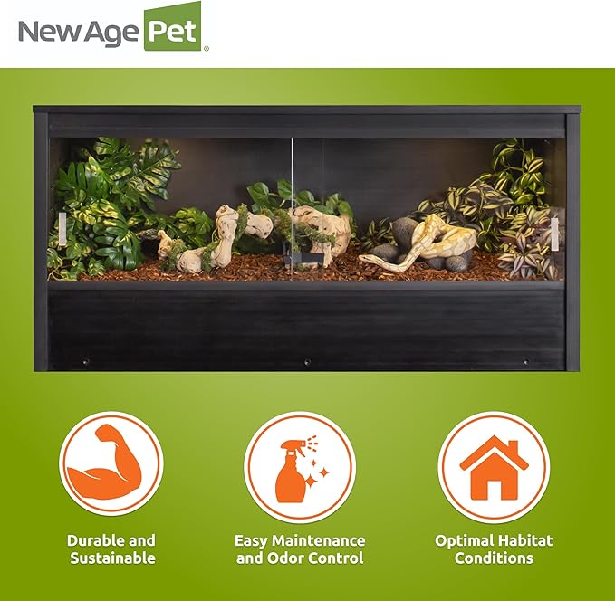 New Age Pet ECOFLEX 48 in Mojave Reptile Lounge in Espresso Black, Durable Wood Plastic Composite Habitat with Vented Side Panels, Removable Sliding Glass Doors, and Mesh Screen Top for Lamp Setup,-Ruum Studio Home