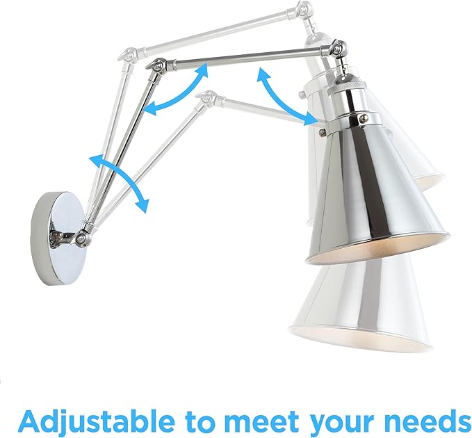 JONATHAN Y JYL7460A-SET2 Rover 7" Farmhouse Industrial Adjustable Arm Metal LED Wall Sconce Rustic Bohemian 2700K LED 4W Bulb for Entryway Lobby Kitchen Bathroom Bedroom Hallway, Chrome (Set of 2)-Ruum Studio Home