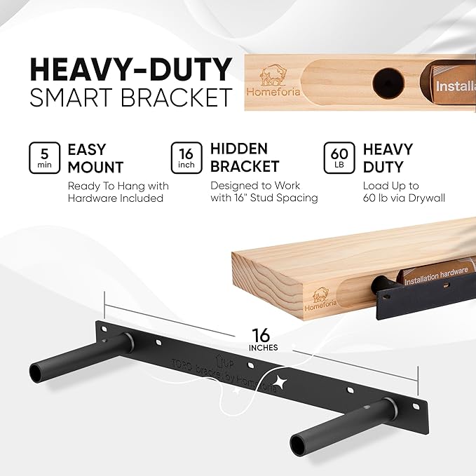 Homeforia Black Floating Shelves 24 inch, High End Solid Real Wood 24inch Bathroom Floating Shelf for Wall Mounted, Black Wooden 24in Floating Shelves, Heavy Duty Bracket, 24 X 6.5 X 1.75 in, Set of 4-Ruum Studio Home