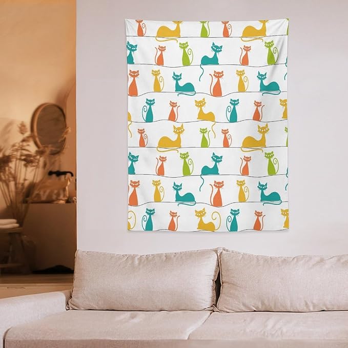 ICMOLYYENLO Boho Medieval Cat Tapestry, Abstract Atomic Starburst Geometric Aesthetic Art Wall Hanging For Bedroom Living Room Dormitory 40x60 Inches-Ruum Studio Home