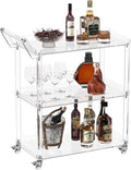 HMYHUM Acrylic Bar Cart with 4 Lockable Wheels, 30.5" L x 15.2" W x 34.5" H, Rolling Serving Cart for The Home Bar, Kitchen, Living Room, with Pulling Handle, Modern, 3-Tier, Clear-Ruum Studio Home