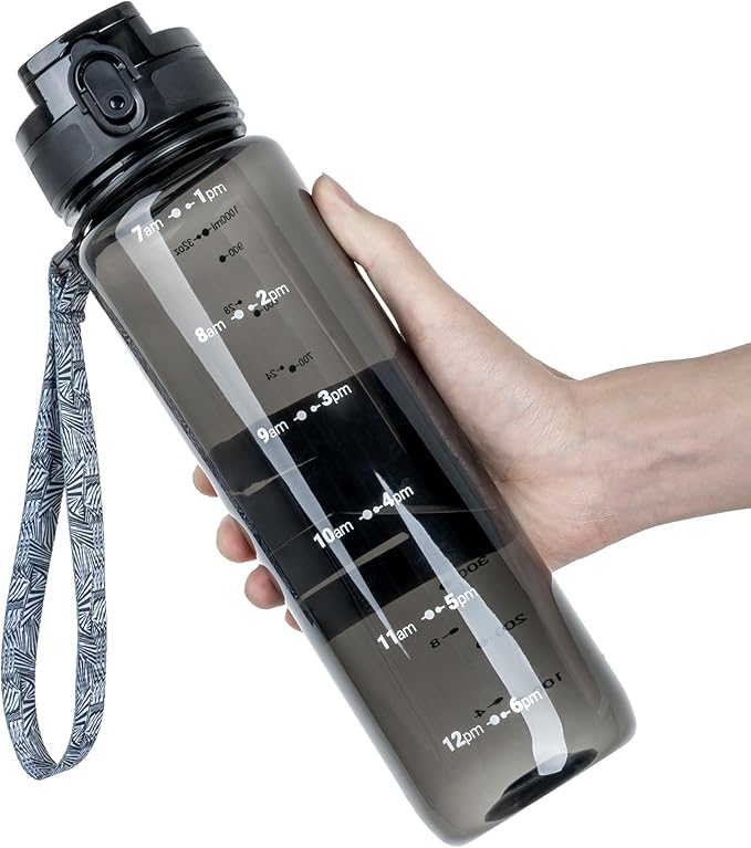 OLDLEY 32 oz Water Bottle, Motivational Water Bottle with Time Marker, Sports Water Bottle With Strap, Leakproof & BPA Free Large Water Bottles for School, Gym, Travel,Tritan, Transparent Black-Ruum Studio Home