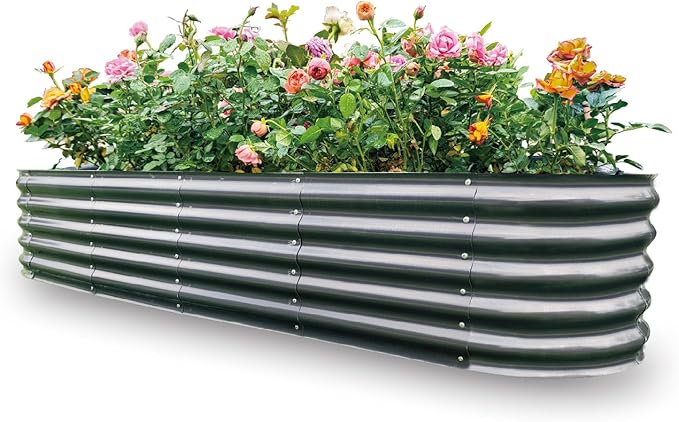 Gardmax Galvanized Raised Garden Bed, Lightweight Planter Boxes Outdoor with Easy Assembly, Large Garden Bed for Vegetables, Fruits, Flower Dark Grey 8FT-Ruum Studio Home