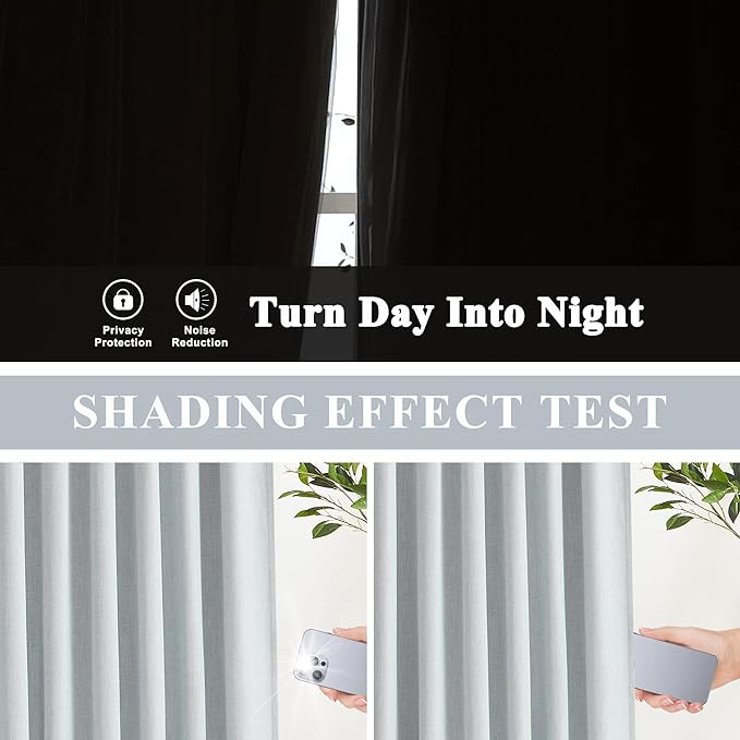 Vision Home Blue Fog Pinch Pleated Full Blackout Curtains Linen Blended Room Darkening Window Curtains 90 inch for Living Room Bedroom Thermal Insulated Pinch Pleat Drapes with Hooks 1 Panel 60"Wx90"L-Ruum Studio Home