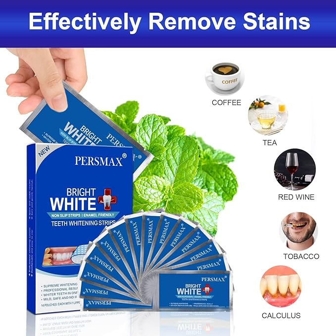 Teeth Whitening Strips for Teeth Sensitive, Non-Slip Enamel-Safe Strips, Professional and Safe Teeth whitening Strips, for Smoking/Coffee/Soda/Wine Stain, 14 Treatments 28 Strips (Mint)-Ruum Studio Home