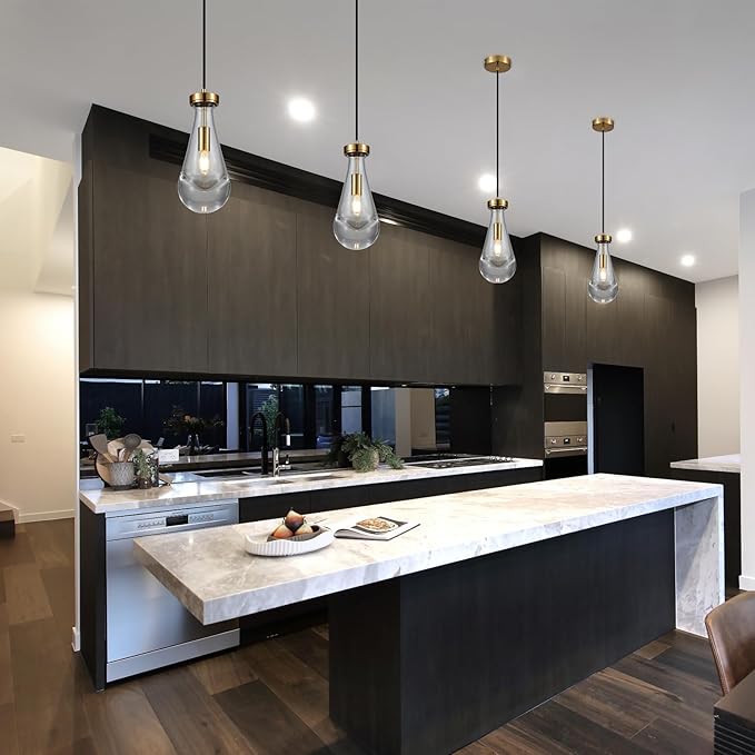 Raindrop Pendant Light Fixtures Set of 3, Brass Glass Pendant Lighting, Teardrops Modern Hanging Light for Entryway Foyer Kitchen Island Dining Living Room Hallway-Ruum Studio Home