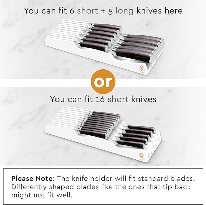 In-Drawer Knife Block Organizer - Bamboo Wood Drawer Knife Organizer - Holds 5 Long + 6 Short Knives (Not Included) - Store Knives with Blades Pointing Down-Ruum Studio Home