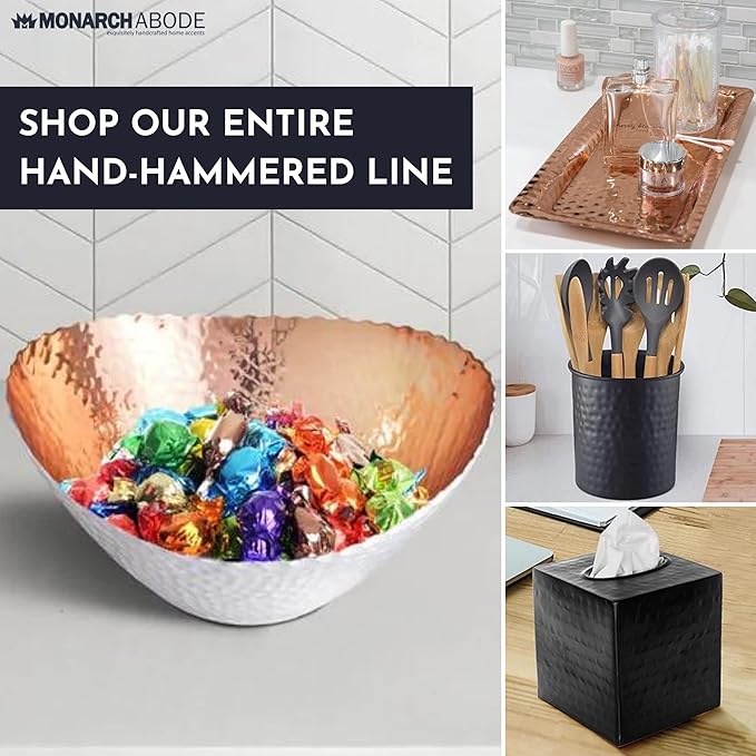 Monarch Abode Hand Hammered Decorative Bowl for Home Decor, 7.5-Inch White and Copper Plated – Key Bowl for Entryway Table, Catch All, Decorative Fruit Basin, Key Holder, Bowls for Home Decor-Ruum Studio Home