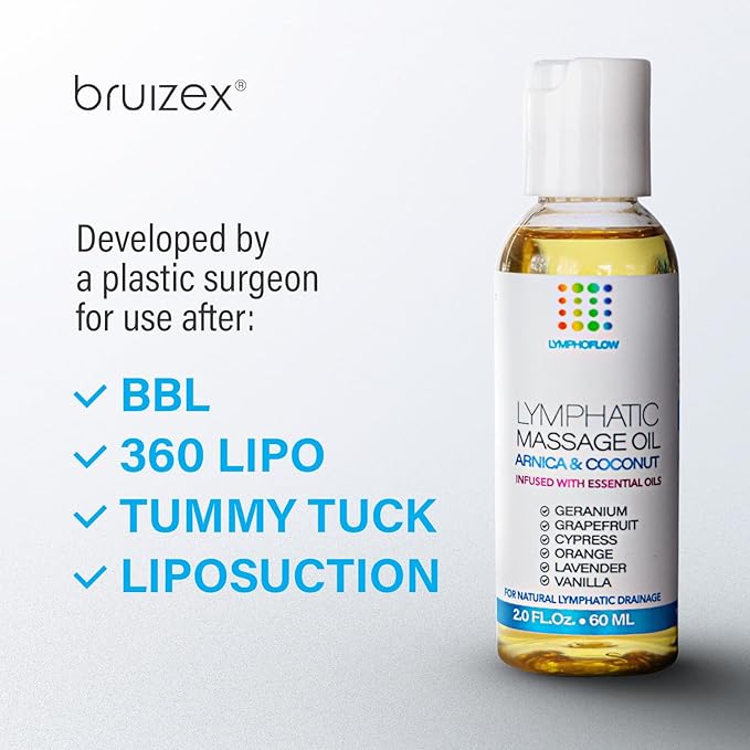 Lymphatic Drainage Massage Oil: Arnica and Coconut Oil for Manual Lymph Drainage & Post Surgery Recovery I for Liposuction, 360 Lipo, BBL,Tummy Tuck, Lymphedema, Lipedema, Lipo Foam, Massager I 2.0 oz-Ruum Studio Home