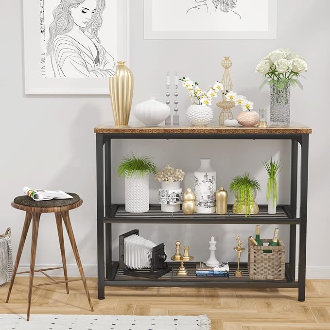 Ecoprsio Small Console Table, Sofa Table with Double Mesh Shelves, Industrial Entryway Table for Entryway, Hallway, Foyer, Front Hall, Sofa Couch, Living Room, Bar, Kitchen, 32 Inch, Rustic-Ruum Studio Home