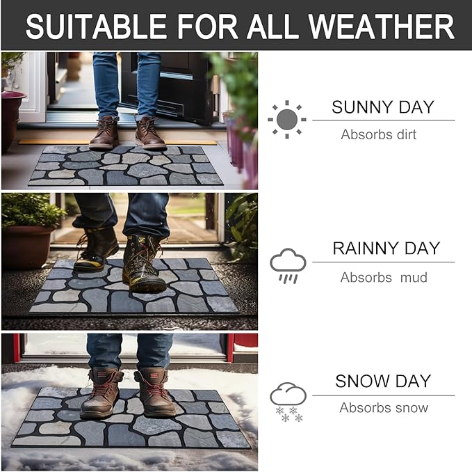 CHICHIC Welcome Door Mat 18X 30 Inch Front Doormat Outdoors for Home Entrance Outdoors Mat for Outside Entry Way Doormat Entry Rugs, Heavy Duty Non Slip Rubber Back Low Profile, Stone-Ruum Studio Home