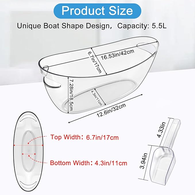 Ice Buckets for Parties,Ice Bucket Bowls of 2pcs with Scoops(2pcs)&Metal Wine Bottle Opener,5.5L Large Clear Acrylic Ice Champagne Buckets Tub for Parties,Mimosa Bar Supplies,Beer,Beverage&Drinks-Ruum Studio Home