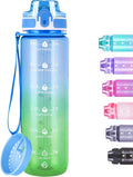 32oz Motivational Water Bottles with Time Marker & Fruit Strainer, Transparent Gradient Color Water Bottle with Times to Drink, Leakproof & BPA Free, Reusable Bottle with Strap (No Straw)-Ruum Studio Home