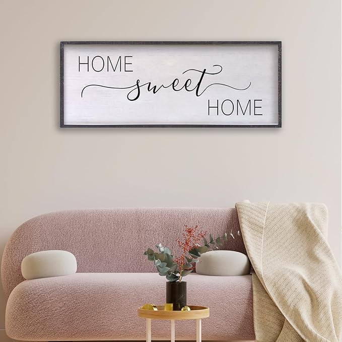 Home Sweet Home Sign Wall Decor 40"x15" Above Bed Living Room Large Wooden Framed Family Plaques Art (Black)-Ruum Studio Home