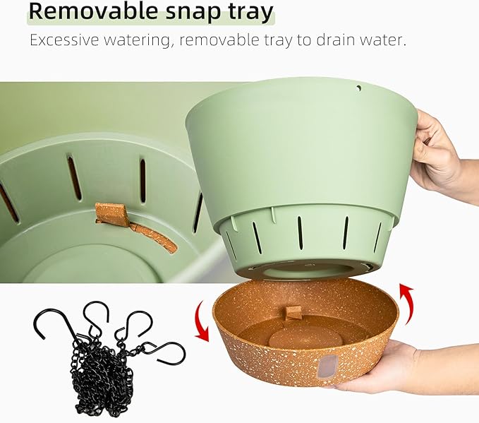 QCQHDU 2 Pack Hanging Planters for Indoor Outdoor Plants, 10 Inch Hanging Baskets Flower Pots with Reservoir Tray & Visible Water-Level-Ruum Studio Home