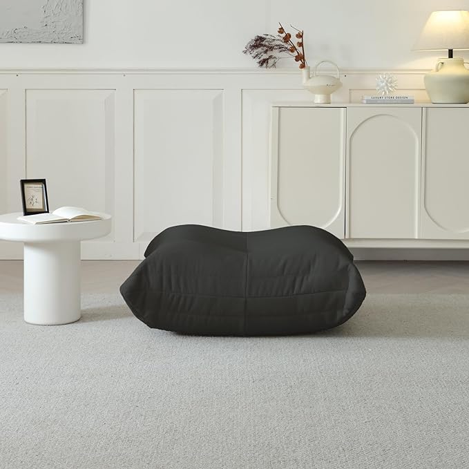 Luxury Ottomans, Modern Square Foot Rest for Sofa Couch Chair, Lazy Floor Seating, Fireside Bean Bag Chair, Tatami Sofa Lounger for Living Room, Bedroom, Office, Black-Ruum Studio Home