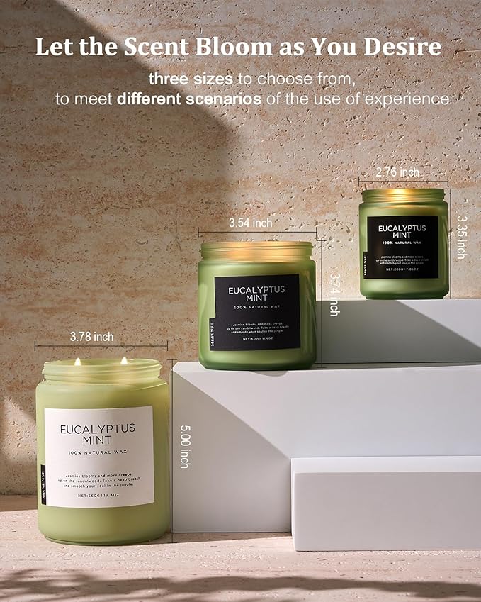 M&SENSE Eucalyptus & Mint Candles for Home Scented, 19.4oz 110 Hours Burn Soy Aromatherapy Candle Gift for Stress Relief, Meditation, Yoga, Relaxing SPA, Natural Soy Wax for Men and Women-Ruum Studio Home