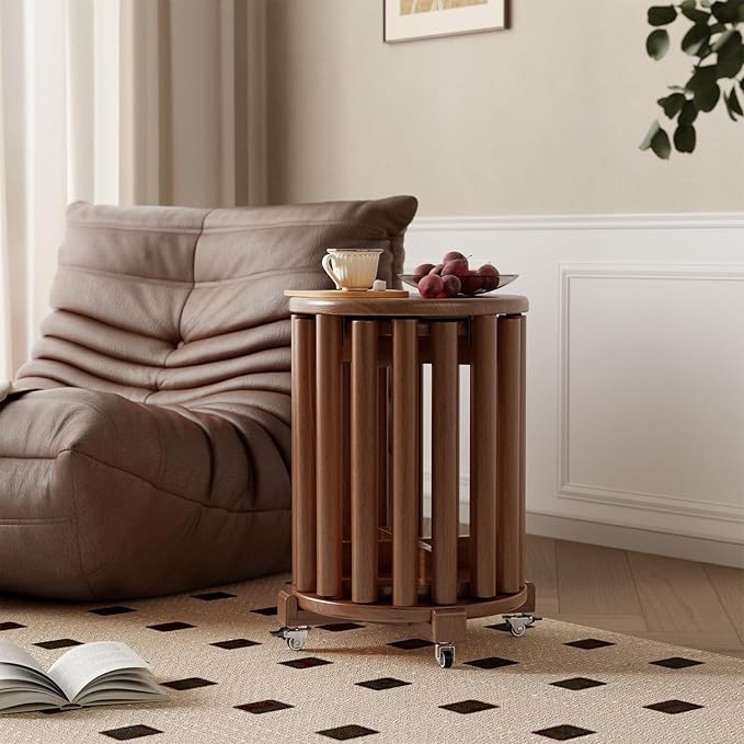 Stackable Stools Set of 4, Wooden Stool 18 Inch Stool Stackable Side Tables Nesting Table Sturdy and Durable, No Installation Required for End Table,Top Stackable Round Stools (Walnut Mobile)-Ruum Studio Home
