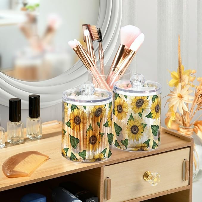 Sunflower 2PC Airtight Transparent Plastic Storage Jar, Food Storage Container Glass, Can Store Candy, Salt, Coffee Beans, With lid, Easy To Use-Ruum Studio Home
