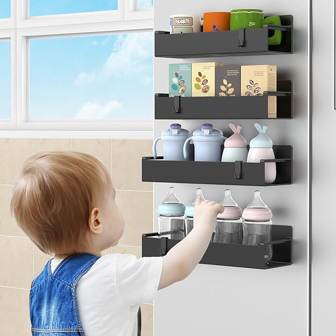 4 Pack Magnetic Spice Rack Organizer for Refrigerator and Oven, Black Fridge Organizers and Storage for Kitchen-Ruum Studio Home