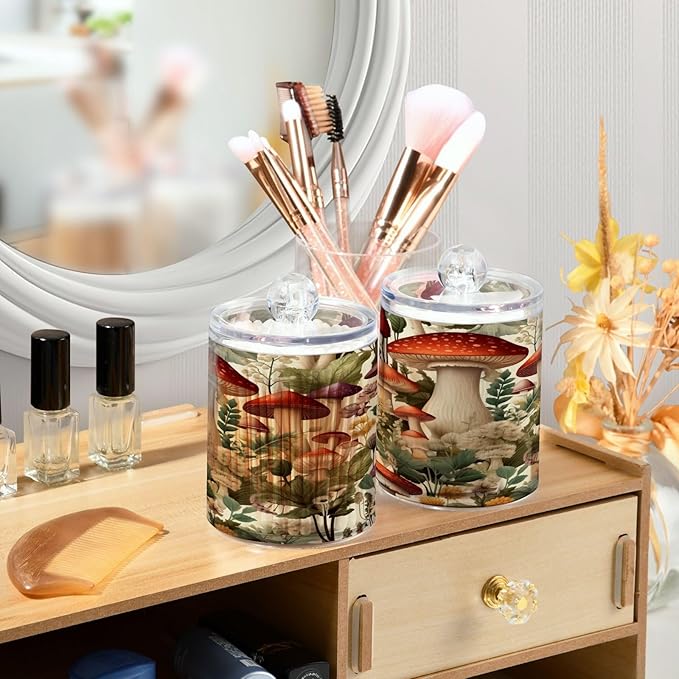 Cartoon Mushroom 2PC Airtight Transparent Plastic Storage Jar, Food Storage Container Glass, Can Store Candy, Salt, Coffee Beans, With lid, Easy To Use-Ruum Studio Home