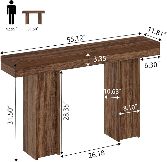 55Inch Farmhouse Console Table,Wooden Rectangular Sofa Table Behind The Couch,Entryway Console Table with Storage for Living Room, Hallway,Entrance (Light Brown)-Ruum Studio Home