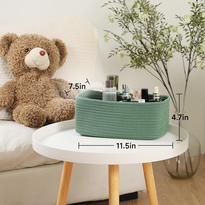 Small Storage Baskets for Organizing | Closet Organizer Bins | Shelf Toy Basket | Woven Rope Baskets | Cube Decorative Box | Shallow Basket | 11.5x7.5x4.7” | 3 Packs Green-Ruum Studio Home