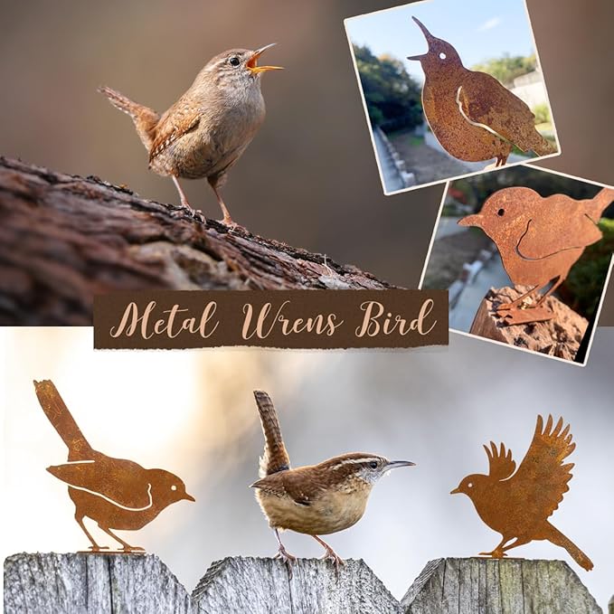 5PCS Rusty Birds Decoration,Outdoor Bird Wall Decor,Metal Birds Yard Decor, Metal Birds Craft Statue Ornaments - Garden Sculptures and Yard Art, Fence Decorations Outdoor,Rustic Garden Decor-Ruum Studio Home