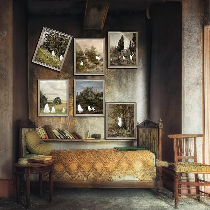 LANCHI95 6 Pcs 8x10in Halloween Wall Art Prints, Vintage Posters, Cute Ghost Pictures for Bedroom Decor (UNFRAMED)-Ruum Studio Home