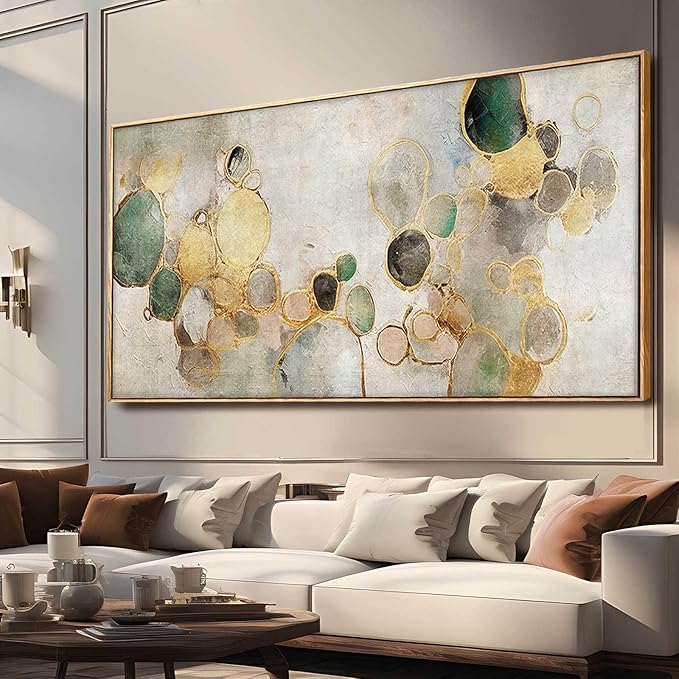 YJYart Circle Canvas Wall Decor Green and Gold Wall Art Posters Abstract Wall Decorations 36"x70" Home Decor for Bedroom Living Room-Ruum Studio Home