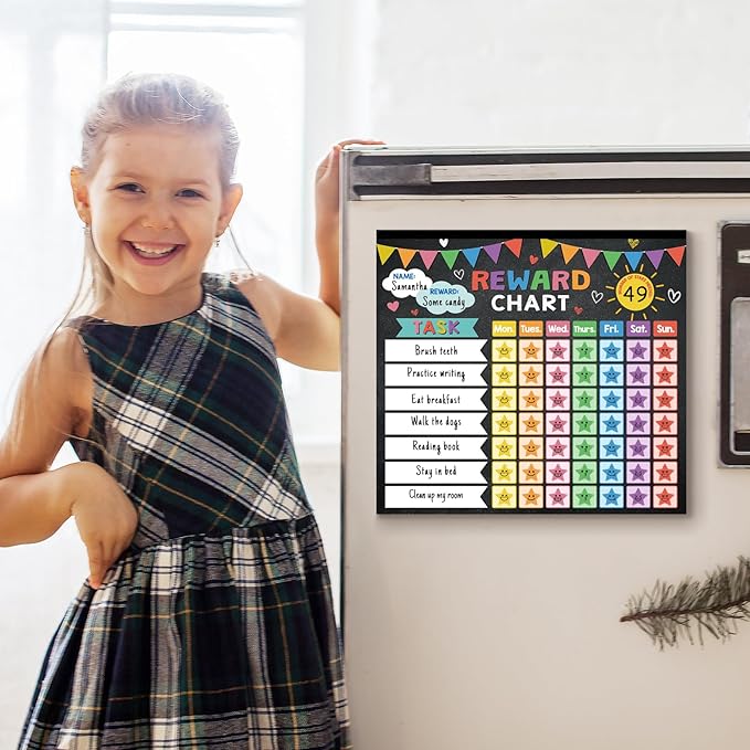 Reward Chart for Kids,Magnetic Behavior Chore Chart for Kids at Home,26 Black Chore Charts,1960 Star Stickers,56 Reward Stickers,Incentive Chore Chart to Develop Responsibility and Good Habits-Ruum Studio Home