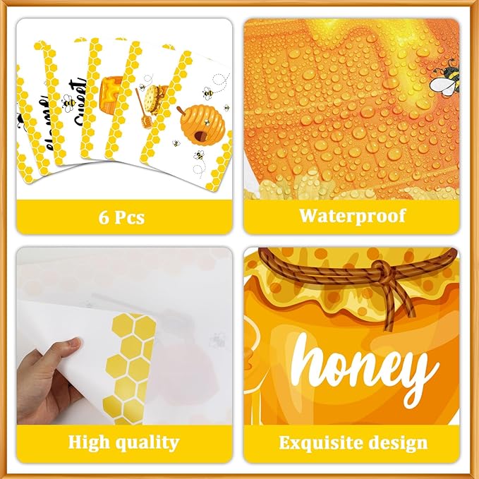Honey Bee Placemats Set of 6 Summer Plastic Table Mats Yellow Bee Theme Placemats Washable Farmhouse Rustic Holiday Table Decoration for Indoor Outdoor Party Kitchen Dining-Ruum Studio Home
