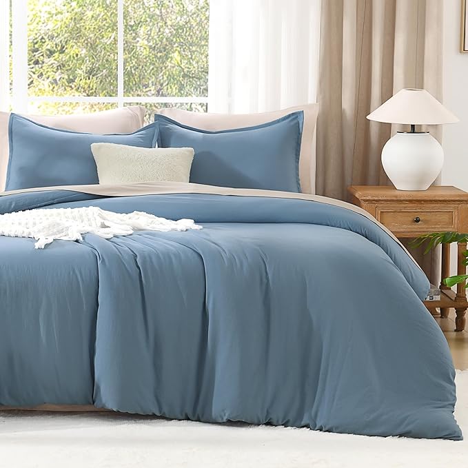 Litanika Comforters Grayish Blue Oversized Queen Size, 3 Pieces Lightweight Solid Bedding Comforter Set, All Season Fluffy Bed Set (98x98In Comforter & 2 Pillowcases)-Ruum Studio Home