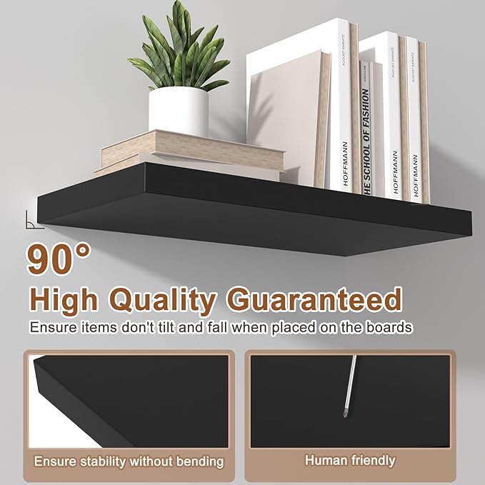 12 Inch Deep Floating Shelves for Wall 1 Pack Floating Shelves Large Storage Space Wall Mount Shelf for Living Room Kitchen Bathroom 30" W x 12" D x 1.2" H Black-Ruum Studio Home