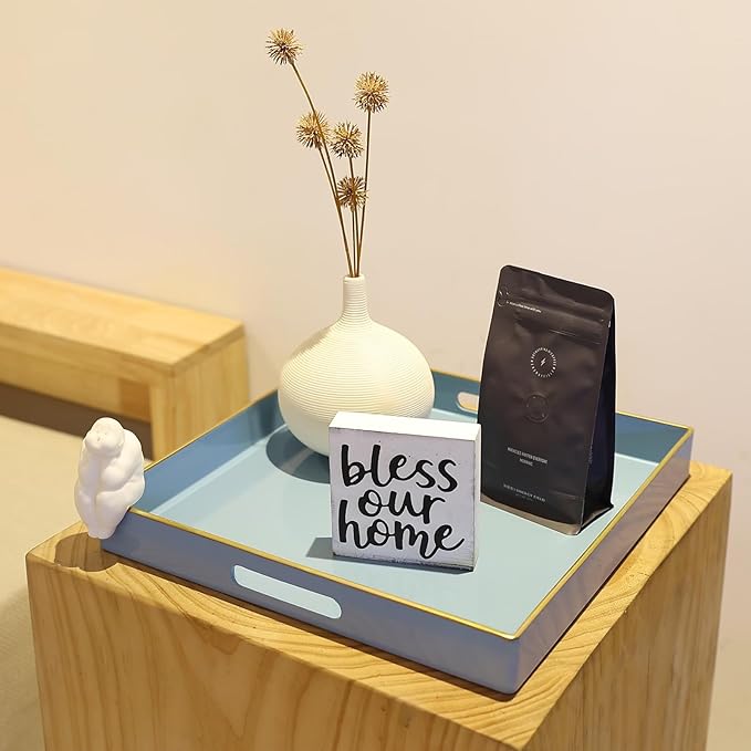 Spsyrine Light Blue Decorative Tray for Living Room, Square Modern Plastic Coffee Serving Table Tray for Ottoman Bathroom Kitchen, 13"*13".-Ruum Studio Home