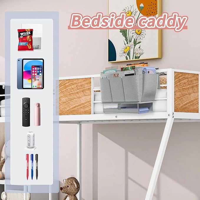 Bedside Caddy, Bed Organizer with 11 Pockets and Power Strip Holder,Versatile Bedside Storage Caddy for Home,Dorm,Bunk,Hospital,Crib Bed (Grey)-Ruum Studio Home