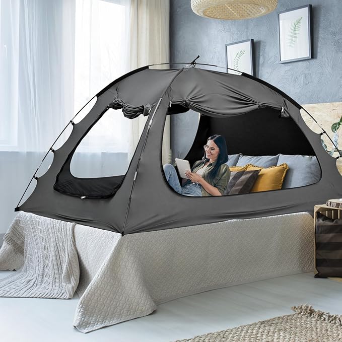 SUNYRISY Bed Tent Twin Size Bed Canopy, Indoor Tent for Adult and Kids, 3 Doors Breathable Dream Tent, 80% Blackout Private Space Sleeping Tents-Ruum Studio Home