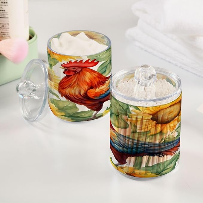 Sunflower Rooster 2PC Airtight Transparent Plastic Storage Jar, Food Storage Container Glass, Can Store Candy, Salt, Coffee Beans, With lid, Easy To Use-Ruum Studio Home