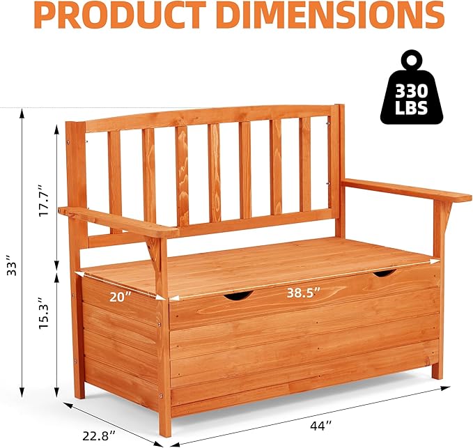 AVAWING Outdoor Storage Bench, Wooden Garden Bench Weatherproof, Patio Benches for Outside, 2-Seat Front Porch Bench, Park Bench for Deck, Lawn, Backyard(Natural)-Ruum Studio Home