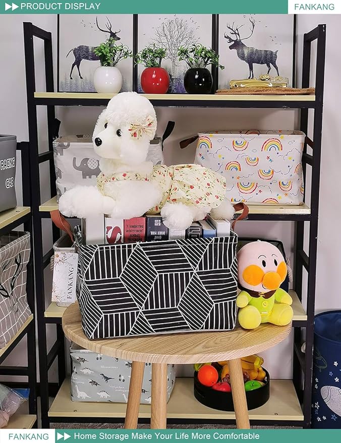 FANKANG Storage Basket,Nursery Hamper Canvas Laundry Basket Foldable with Waterproof PE Coating Storage, Office, Bedroom, Clothes,Toys (Rec-Black Cube)-Ruum Studio Home