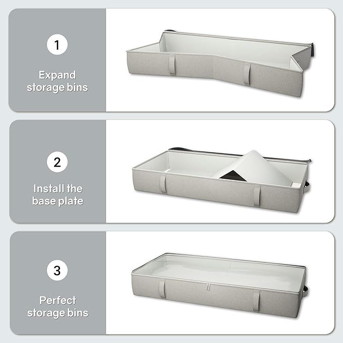 2-Pack Under Bed Storage Containers, 8 Inches Tall Underbed Clothes Storage Organizer Bin with Sturdy Sidewalls/Bottom, Under the Bed Storage Bags 2 Storage Bins, Light Grey-Ruum Studio Home