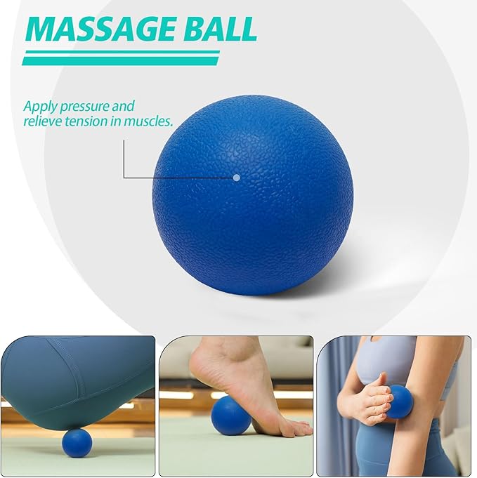 5-in-1 Foam Roller Set, Massage Roller Stick, Massage Ball, Resistance Band for Deep Muscle Massage, Trigger Point Release, Pilates, Yoga (Blue-Wave)-Ruum Studio Home