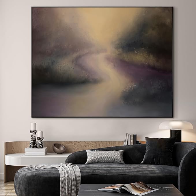 SIGNWIN 60"x72" Extra Large Framed Wall Art Golden Light River Path Dreamy Impressionist Landscape Illustration for Home Living Room Bedroom Decor (Frame Assembly Required)-Ruum Studio Home