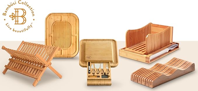 BAMBUSI Dish Drying Rack - Collapsible 2-Tier Bamboo Dish Rack for Kitchen Counter, Wooden Dish Drainer with Foldable Space-Saving Design - Drying Rack for Dishes, Plates, and Cups - Housewarming Gift-Ruum Studio Home