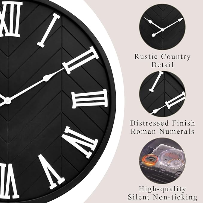 30 Inch Large Wall Clock Farmhouse Style - Black Silent Non-Ticking Rustic Decor for Living Room, Kitchen, Bedroom-Ruum Studio Home