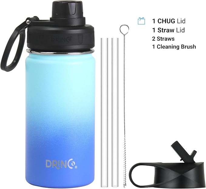 DRINCO Stainless Steel Water Bottle Spout Lid Vacuum Insulated Double Wall Water Bottle Wide Mouth (40oz 32oz 22oz 18oz 14oz) Leak Proof Keeps Cold or Hot (14 oz, 14oz Morning Sky Blue)-Ruum Studio Home