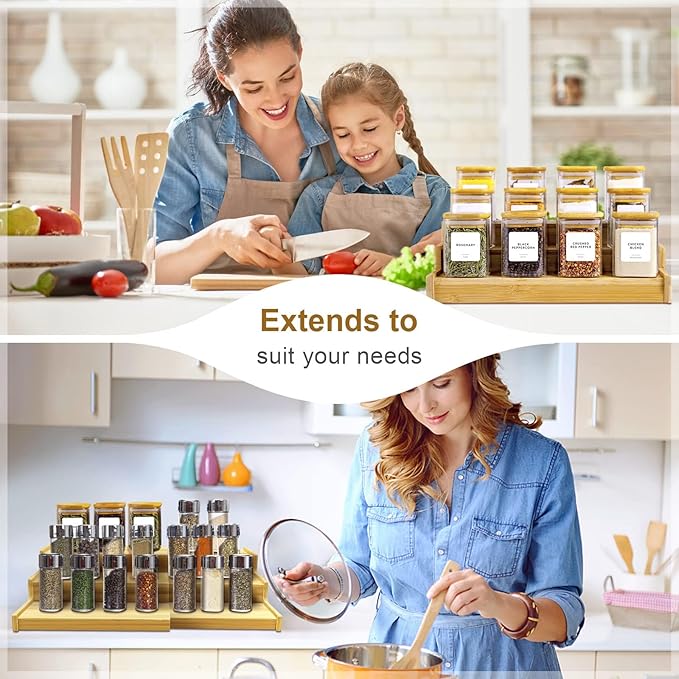 Spice Rack Organizer for Cabinet, 3 Tier Expandable Bamboo Spice Storage, Great for Kitchen Cabinet, Cupboard,Pantry and More-Ruum Studio Home